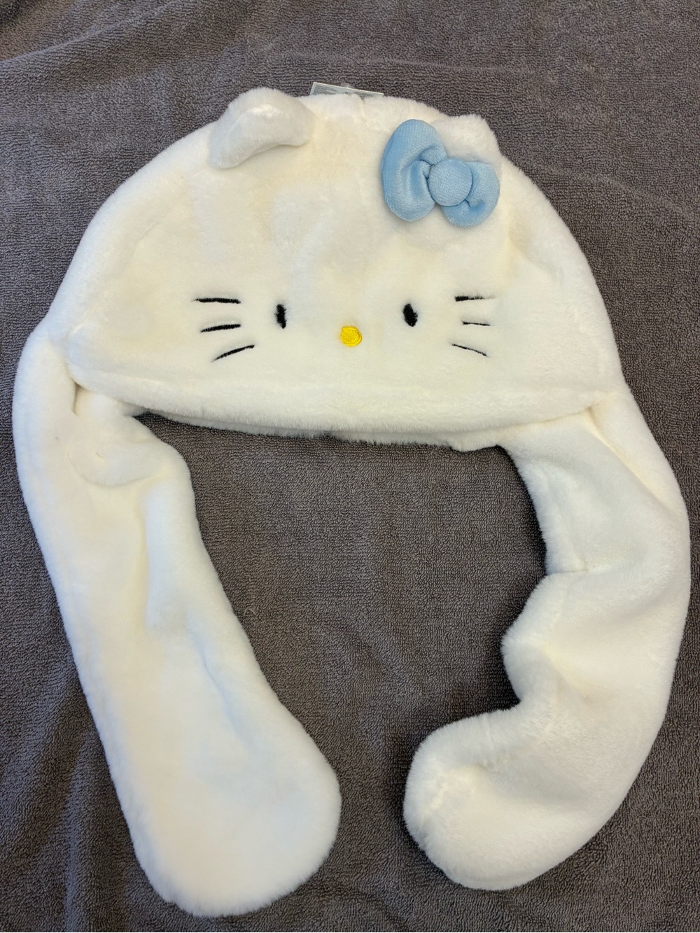 Hello Kitty White Plush Earflap Hat with Blue Bow - Kids Accessories